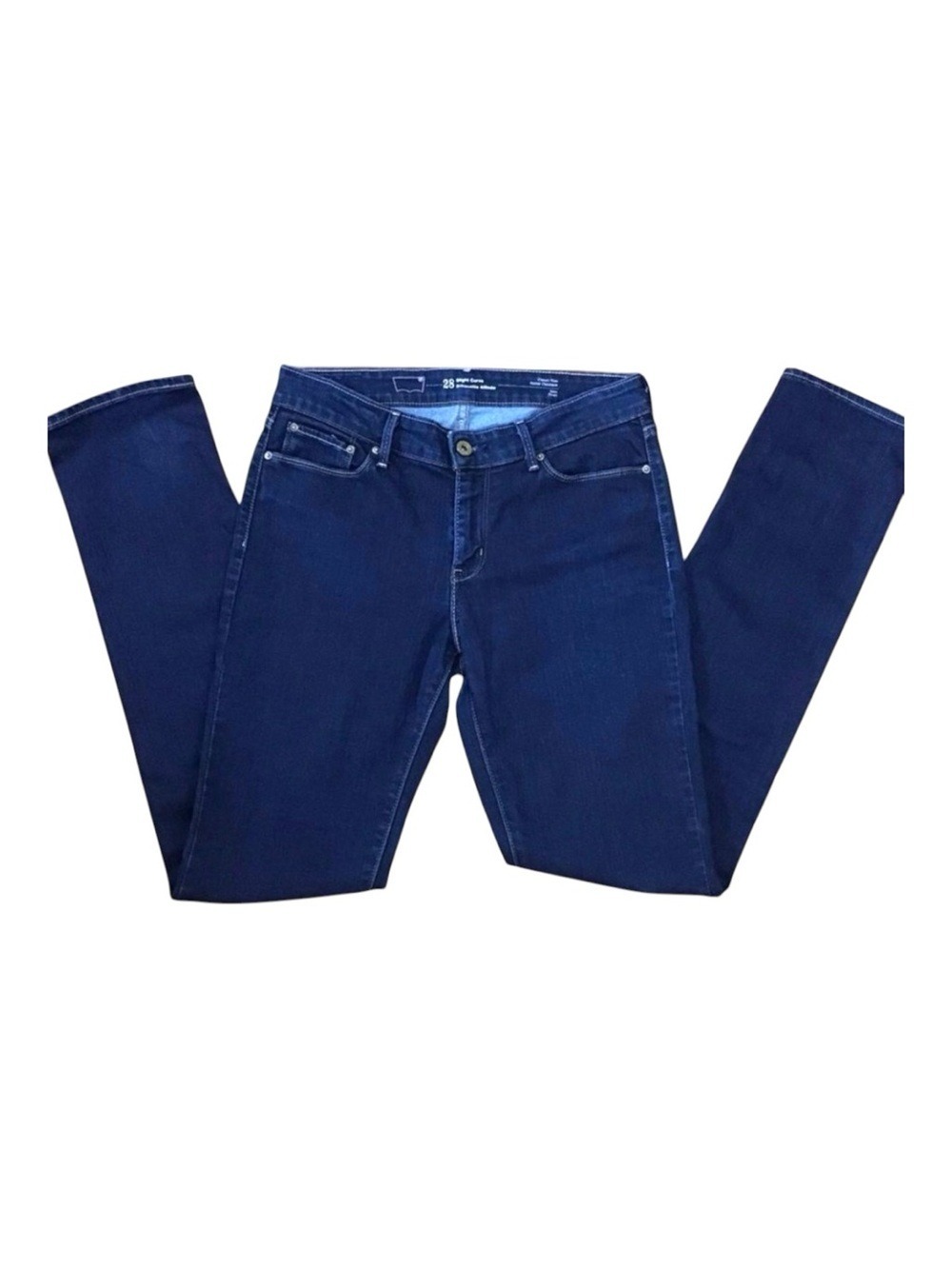 Levi’s Slight Curve Mid Rise Straight Leg Jeans Dark Wash Stretch Women Size 28